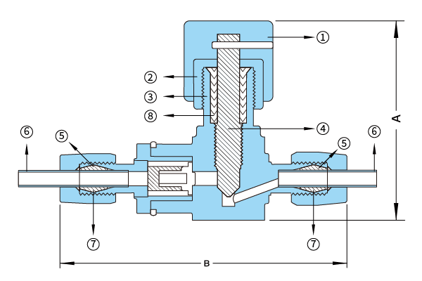 PTFE ADJUSTABLE NEEDLE CHECK VALVE Internal structure diagram